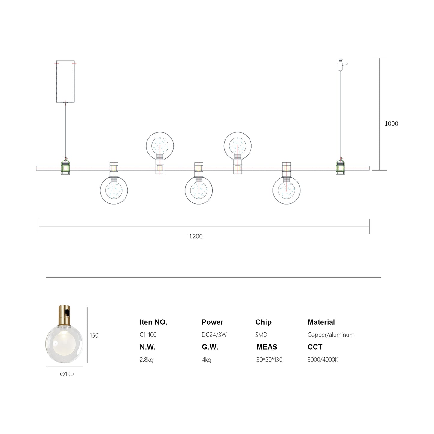 EP-L009 LED Pendant Light Brass Light Docoration light 24V Docoration lights Professional Design Customizable Indoor LED Modern Chandelier Brass Track Lighting